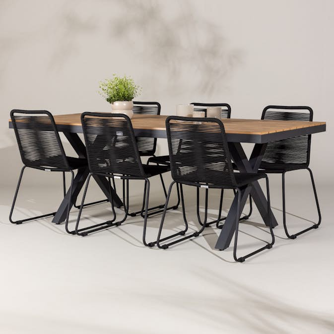 Trädgårdsgrupp Venture Home Garcia med 6 Lindos Trädgårdsstolar