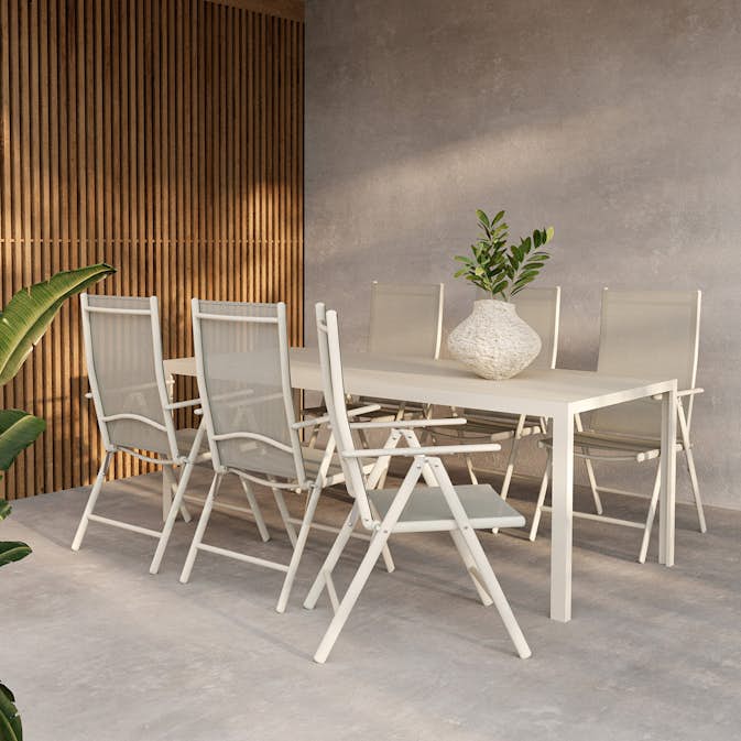 Trädgårdsmatgrupp Venture Home Break Rektangulärt Matbord 205x90x74 Beige med 6 st Break Trädgårdsstolar Beige