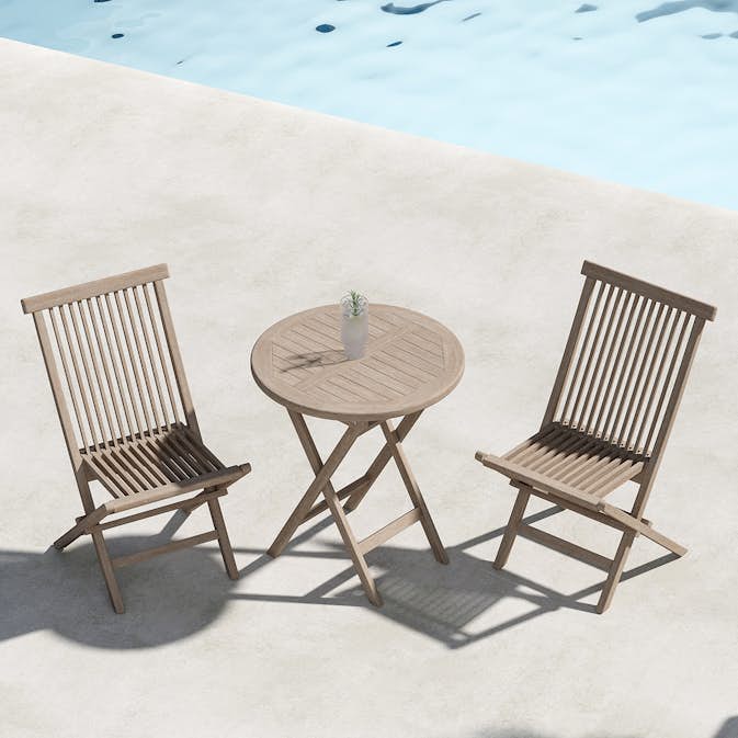 Caféset Venture Home Kenya Cafebord Ø70 Vitputsad med 2 st Kenya Trädgårdsstolar