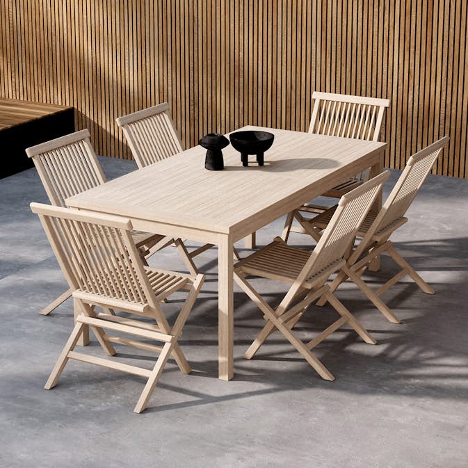 Trädgårdsmatgrupp Venture Home Kenya Rektangulärt Matbord 180x90x75 med 6 st Kenya Trädgårdsstolar