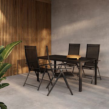 Trädgårdsmatgrupp Venture Home Giardini Rektangulärt Matbord 150x85x72 Svart med 4 st  Levanzo Trädgårdsstolar Svart