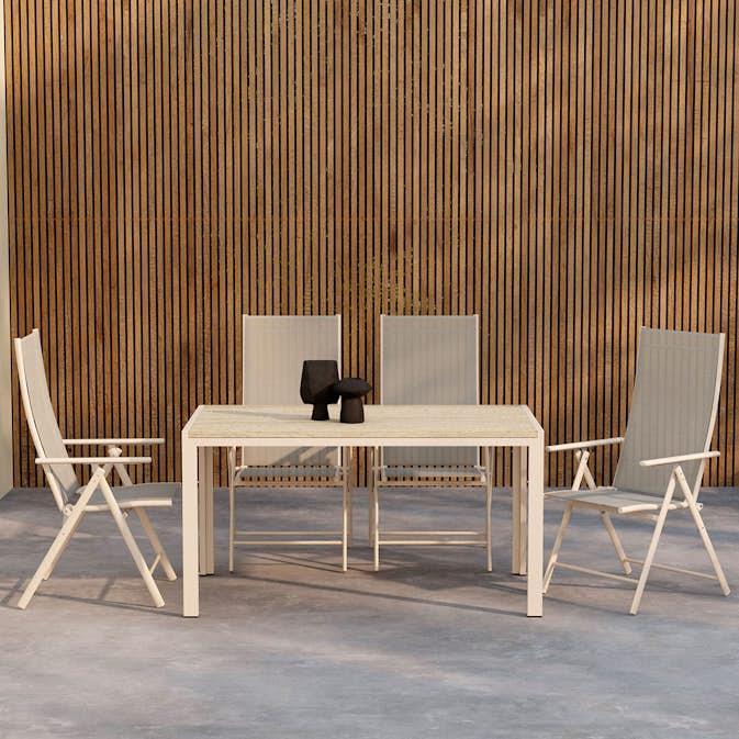 Trädgårdsmatgrupp Venture Home Mirko Matbord Beige med 4 st Levanzo Trädgårdsstol Beige