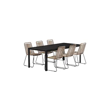 Matgrupp Utomhus Venture Home Mirko 90x205 cm med 6 st Lindos Trädgårdsstolar