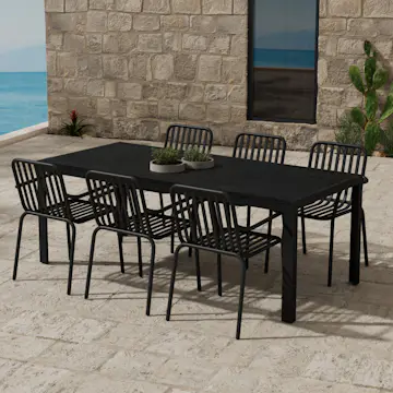 Matgrupp Utomhus Venture Home Mirko 90x205 cm med 6 st Peking Trädgårdsstolar