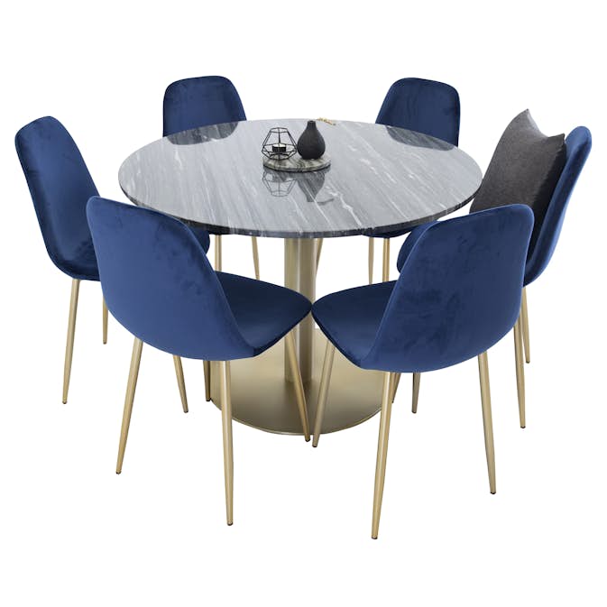 Matgrupp Venture Home Estelle Svart/Mässing med 6 Pobbie Stolar