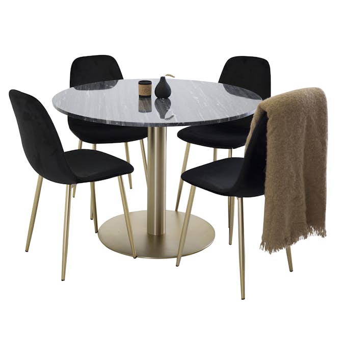 Matgrupp Venture Home Estelle Svart med 4 Pobbie Stolar