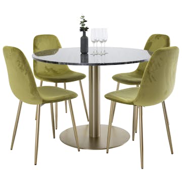 Matgrupp Venture Home Estelle Rund med 4 Pobbie Stolar Sammet