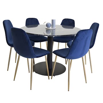 Matgrupp Venture Home Estelle Svart med 6 Pobbie Stolar