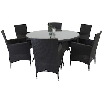 Matgrupp Utomhus Venture Home Virda Ø 150 med 6 Milwa Trädgårdsstolar