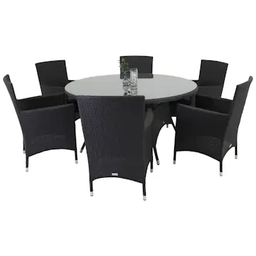 Matgrupp Utomhus Venture Home Virda Ø 150 med 6 Milwa Trädgårdsstolar