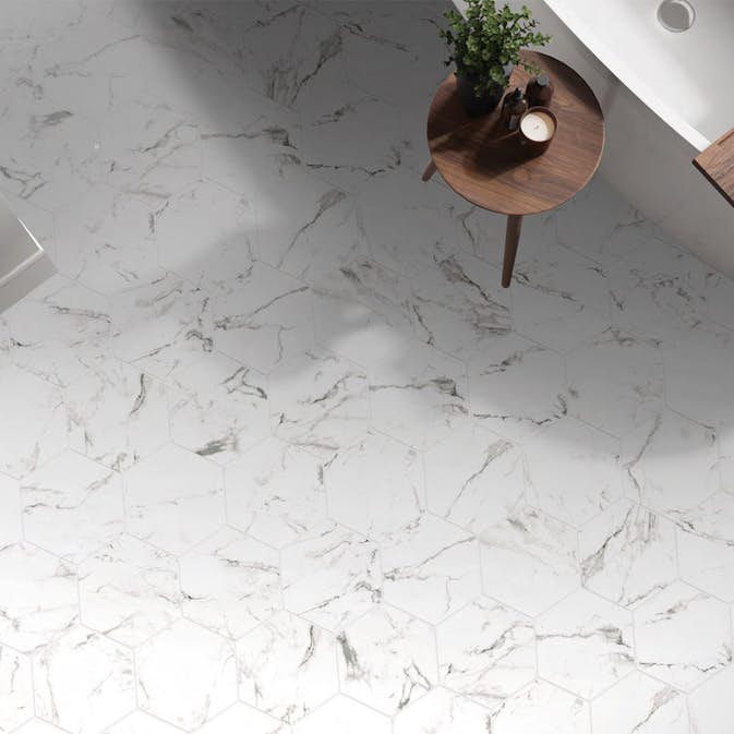 Klinker Hill Ceramic Hexagon Alcamo Carrara Hex 25 Vit 25x22 cm