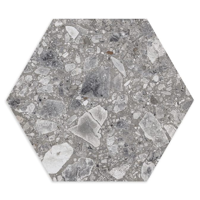 Klinker Hill Ceramic Terrazzo Retro Hex Grå 22x25 cm