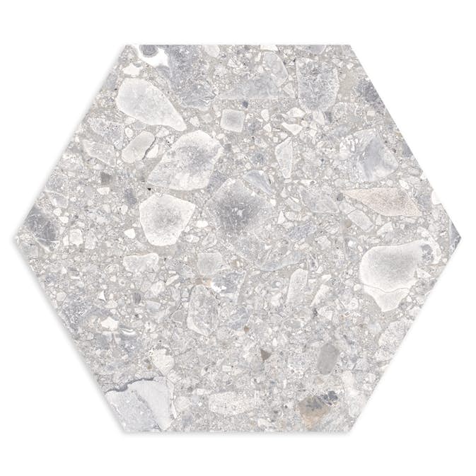 Klinker Hill Ceramic Terrazzo Retro Hex Ljusgrå 22x25 cm
