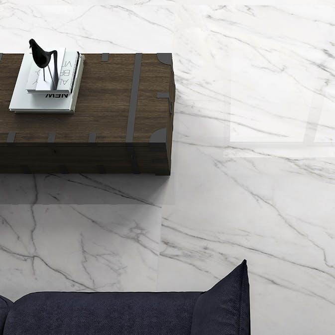 Marmor Klinker Hill Ceramic Carrara Vit Polerad 75x75 cm