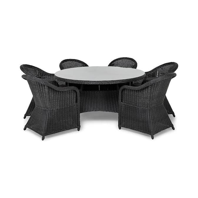 Matgrupp Utomhus Comfort Garden Marcus 140 Rund med 6 Light Utefåtöljer inkl. Dyna