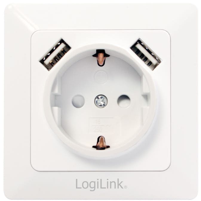 Vägguttag LogiLink 230V Med 2xUSB 2,1A