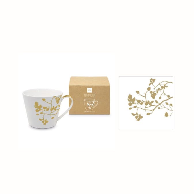 Gåvoset Paperproducts Design Pure Branch Mugg Guld 40 cl + Servett