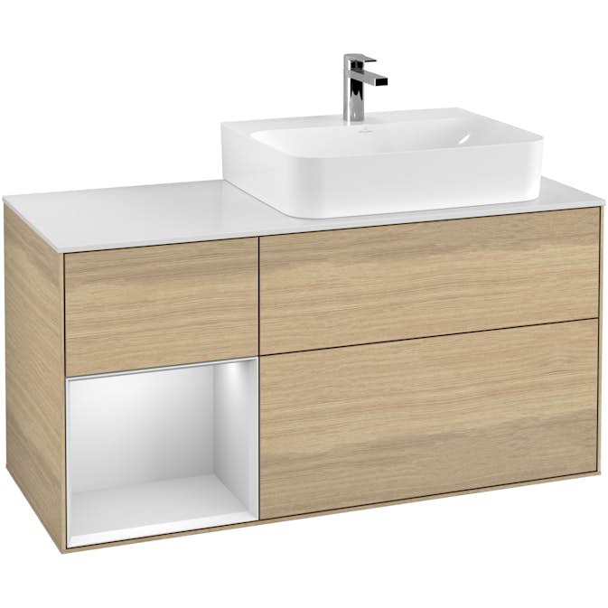 Tvättställsskåp Villeroy & Boch Finion med 3 Lådor Hylla och Bänkskiva för Ocentrerat Tvättställ