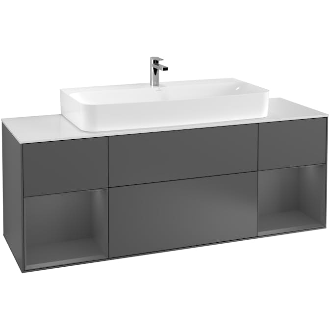 Tvättställsskåp Villeroy & Boch Finion med Två Hyllor och Bänkskiva för Centrerat Tvättställ