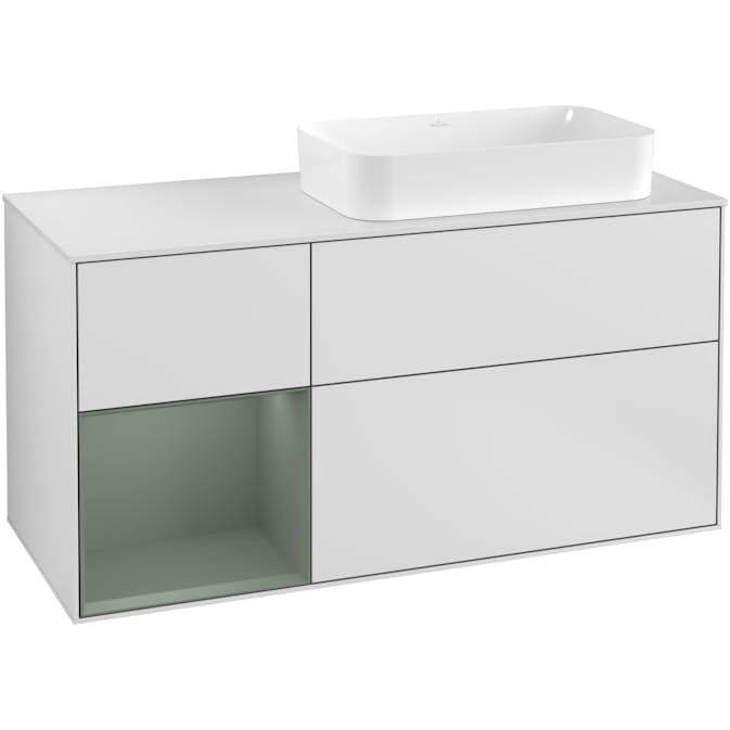 Tvättställsskåp Villeroy & Boch Finion med 3 Lådor Hylla och Bänkskiva för Ocentrerat Fristående Tvättställ