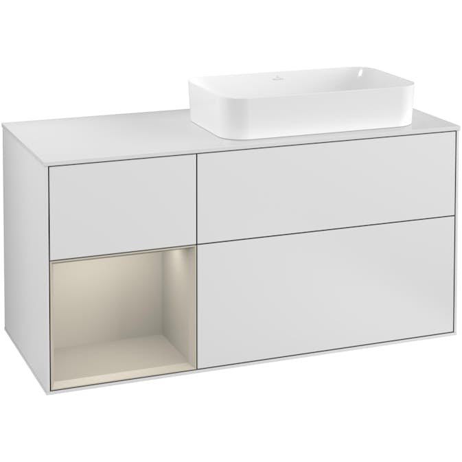Tvättställsskåp Villeroy & Boch Finion med 3 Lådor Hylla och Bänkskiva för Ocentrerat Fristående Tvättställ