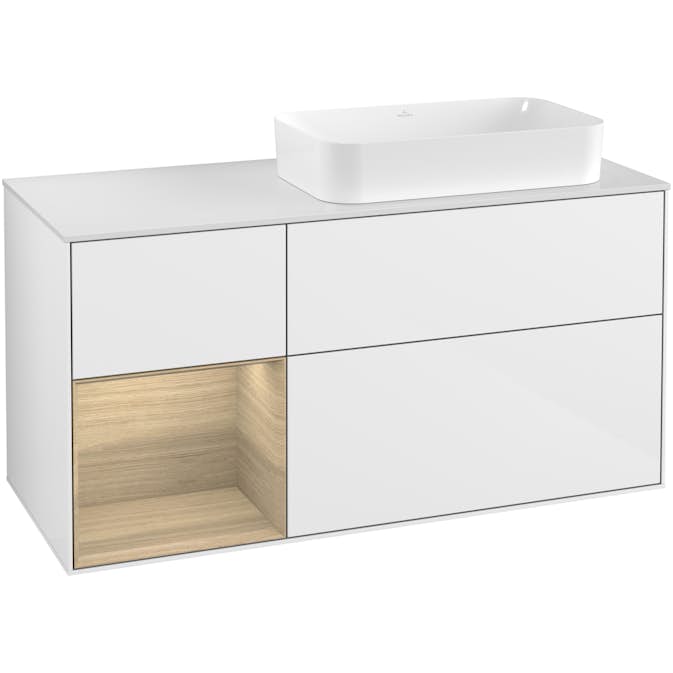 Tvättställsskåp Villeroy & Boch Finion med 3 Lådor Hylla och Bänkskiva för Ocentrerat Fristående Tvättställ