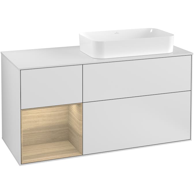 Tvättställsskåp Villeroy & Boch Finion med 3 Lådor Hylla och Bänkskiva för Ocentrerat Fristående Tvättställ