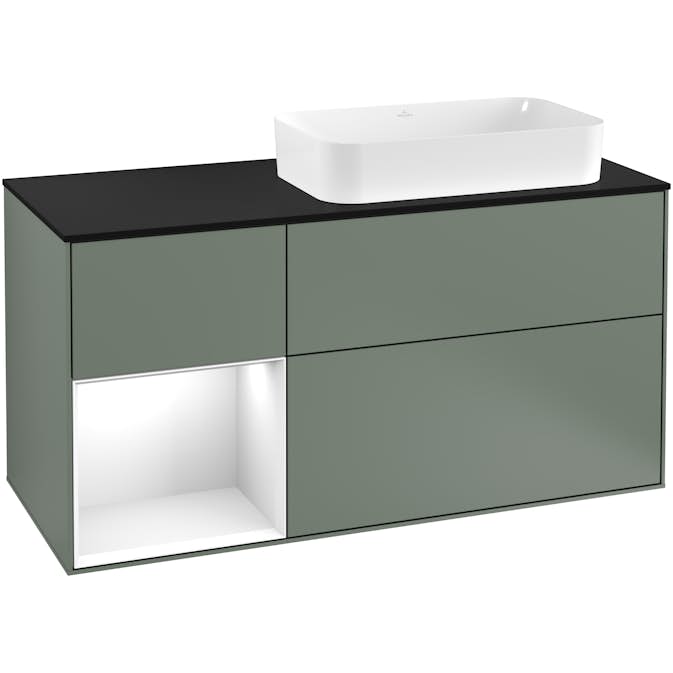 Tvättställsskåp Villeroy & Boch Finion med 3 Lådor Hylla och Bänkskiva för Ocentrerat Fristående Tvättställ