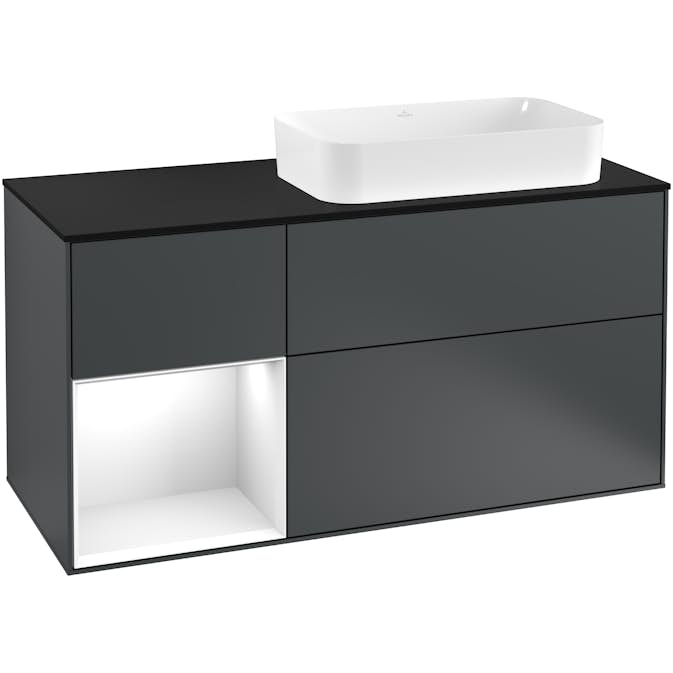Tvättställsskåp Villeroy & Boch Finion med 3 Lådor Hylla och Bänkskiva för Ocentrerat Fristående Tvättställ