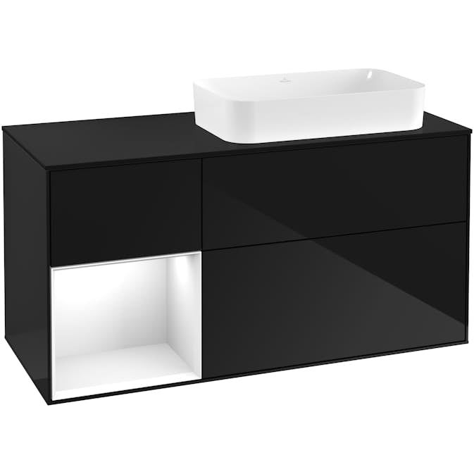 Tvättställsskåp Villeroy & Boch Finion med 3 Lådor Hylla och Bänkskiva för Ocentrerat Fristående Tvättställ