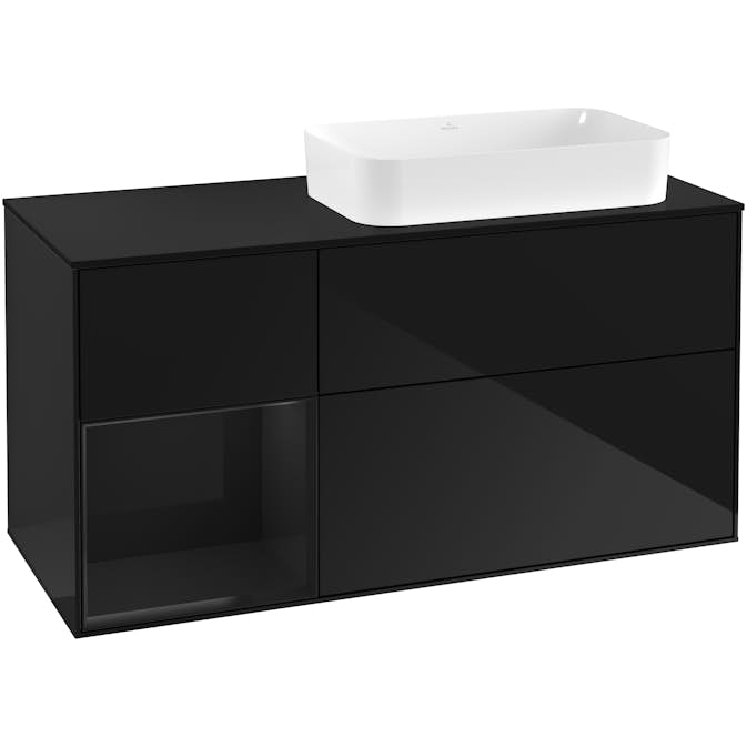 Tvättställsskåp Villeroy & Boch Finion med 3 Lådor Hylla och Bänkskiva för Ocentrerat Fristående Tvättställ