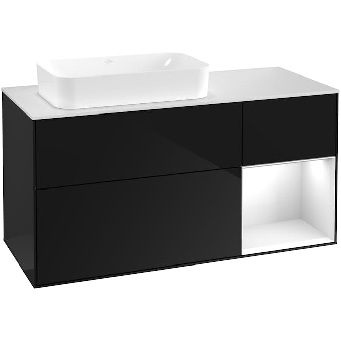 Tvättställsskåp Villeroy & Boch Finion med 3 Lådor Hylla och Bänkskiva för Ocentrerat Fristående Tvättställ