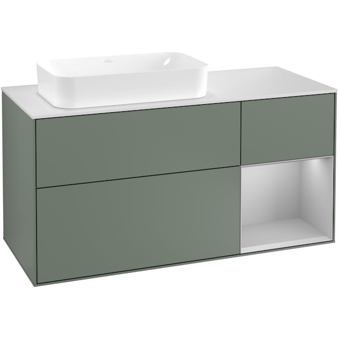 Tvättställsskåp Villeroy & Boch Finion med 3 Lådor Hylla och Bänkskiva för Ocentrerat Fristående Tvättställ
