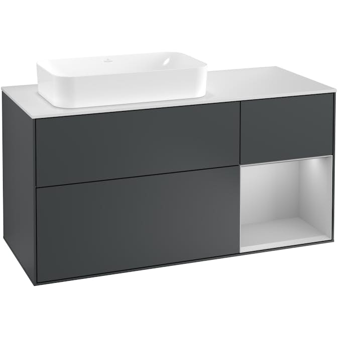Tvättställsskåp Villeroy & Boch Finion med 3 Lådor Hylla och Bänkskiva för Ocentrerat Fristående Tvättställ