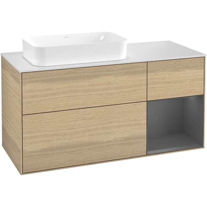 Tvättställsskåp Villeroy & Boch Finion med 3 Lådor Hylla och Bänkskiva för Ocentrerat Fristående Tvättställ
