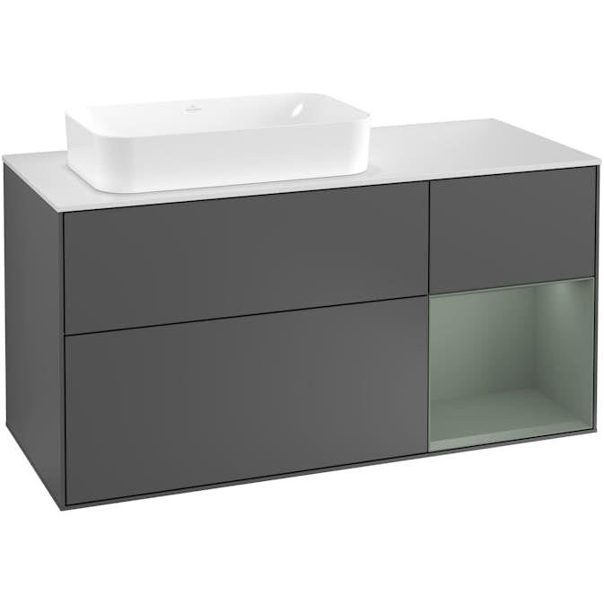 Tvättställsskåp Villeroy & Boch Finion med 3 Lådor Hylla och Bänkskiva för Ocentrerat Fristående Tvättställ