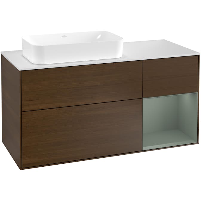 Tvättställsskåp Villeroy & Boch Finion med 3 Lådor Hylla och Bänkskiva för Ocentrerat Fristående Tvättställ