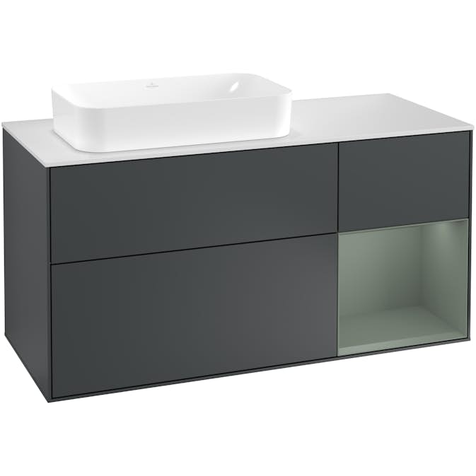 Tvättställsskåp Villeroy & Boch Finion med 3 Lådor Hylla och Bänkskiva för Ocentrerat Fristående Tvättställ