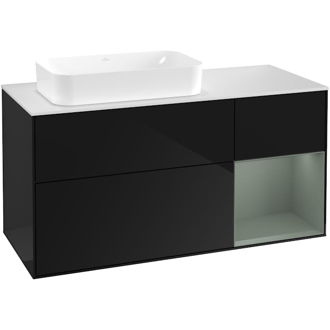 Tvättställsskåp Villeroy & Boch Finion med 3 Lådor Hylla och Bänkskiva för Ocentrerat Fristående Tvättställ