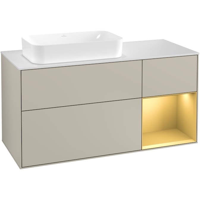 Tvättställsskåp Villeroy & Boch Finion med 3 Lådor Hylla och Bänkskiva för Ocentrerat Fristående Tvättställ