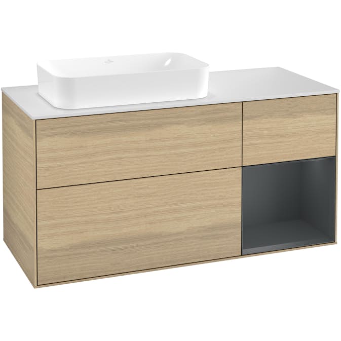 Tvättställsskåp Villeroy & Boch Finion med 3 Lådor Hylla och Bänkskiva för Ocentrerat Fristående Tvättställ