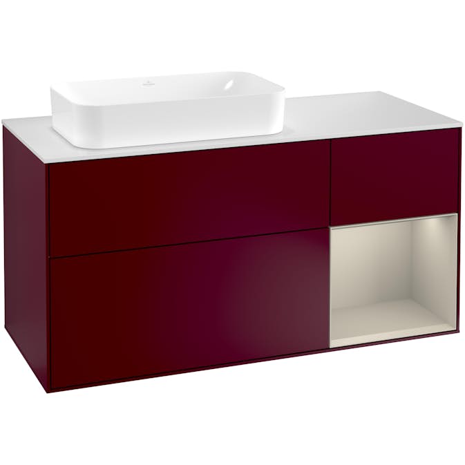 Tvättställsskåp Villeroy & Boch Finion med 3 Lådor Hylla och Bänkskiva för Ocentrerat Fristående Tvättställ
