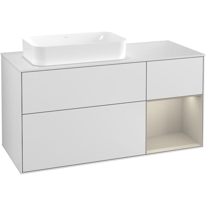Tvättställsskåp Villeroy & Boch Finion med 3 Lådor Hylla och Bänkskiva för Ocentrerat Fristående Tvättställ