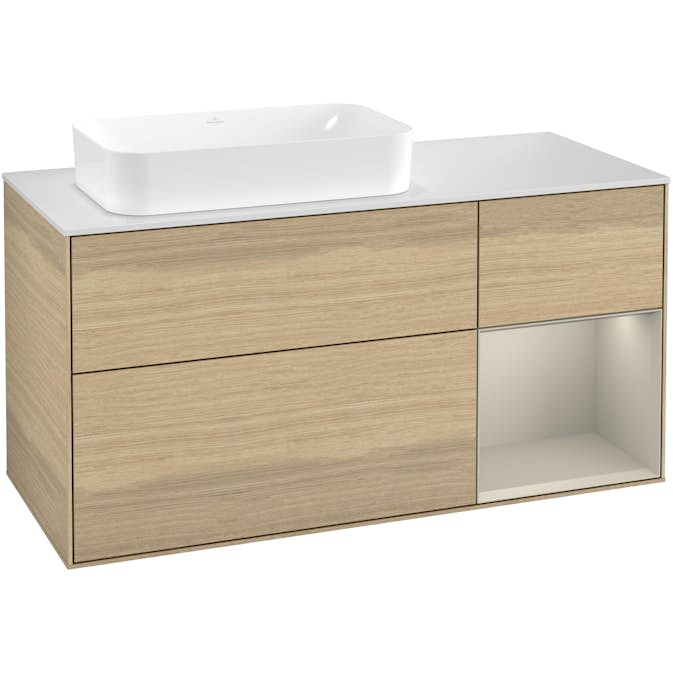 Tvättställsskåp Villeroy & Boch Finion med 3 Lådor Hylla och Bänkskiva för Ocentrerat Fristående Tvättställ