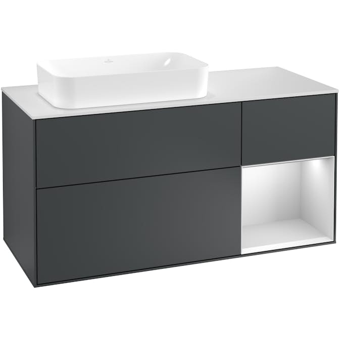 Tvättställsskåp Villeroy & Boch Finion med 3 Lådor Hylla och Bänkskiva för Ocentrerat Fristående Tvättställ