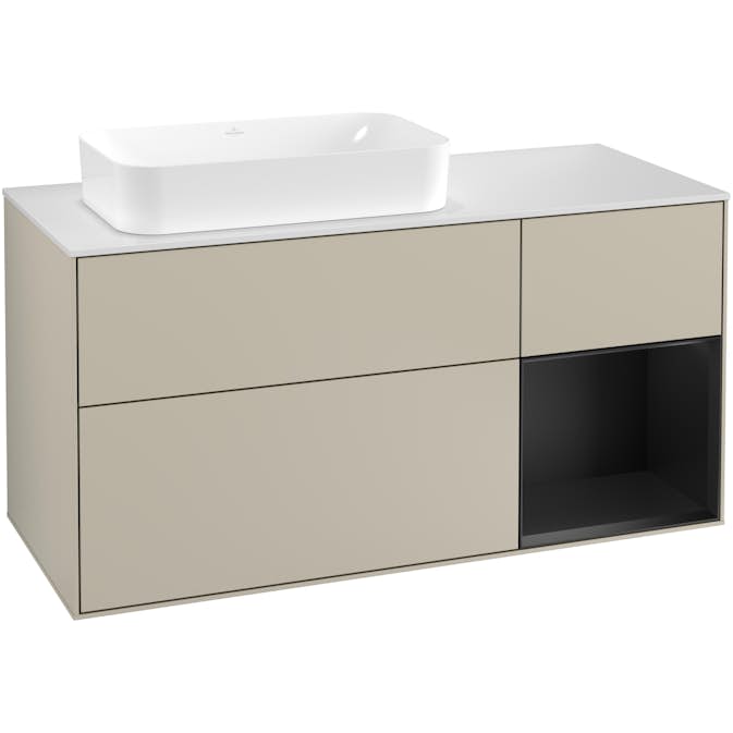Tvättställsskåp Villeroy & Boch Finion med 3 Lådor Hylla och Bänkskiva för Ocentrerat Fristående Tvättställ