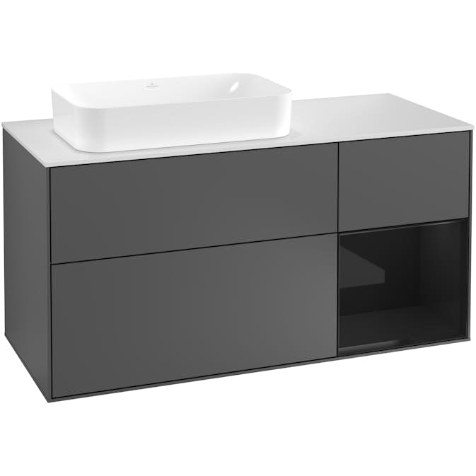 Tvättställsskåp Villeroy & Boch Finion med 3 Lådor Hylla och Bänkskiva för Ocentrerat Fristående Tvättställ