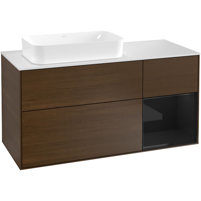 Tvättställsskåp Villeroy & Boch Finion med 3 Lådor Hylla och Bänkskiva för Ocentrerat Fristående Tvättställ