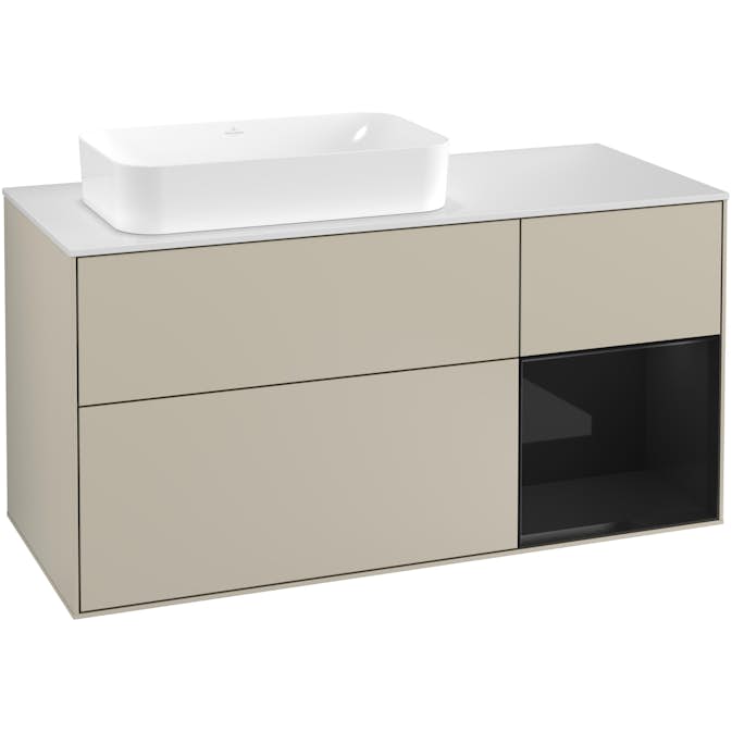 Tvättställsskåp Villeroy & Boch Finion med 3 Lådor Hylla och Bänkskiva för Ocentrerat Fristående Tvättställ