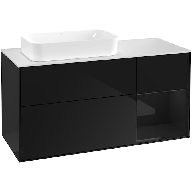 Tvättställsskåp Villeroy & Boch Finion med 3 Lådor Hylla och Bänkskiva för Ocentrerat Fristående Tvättställ